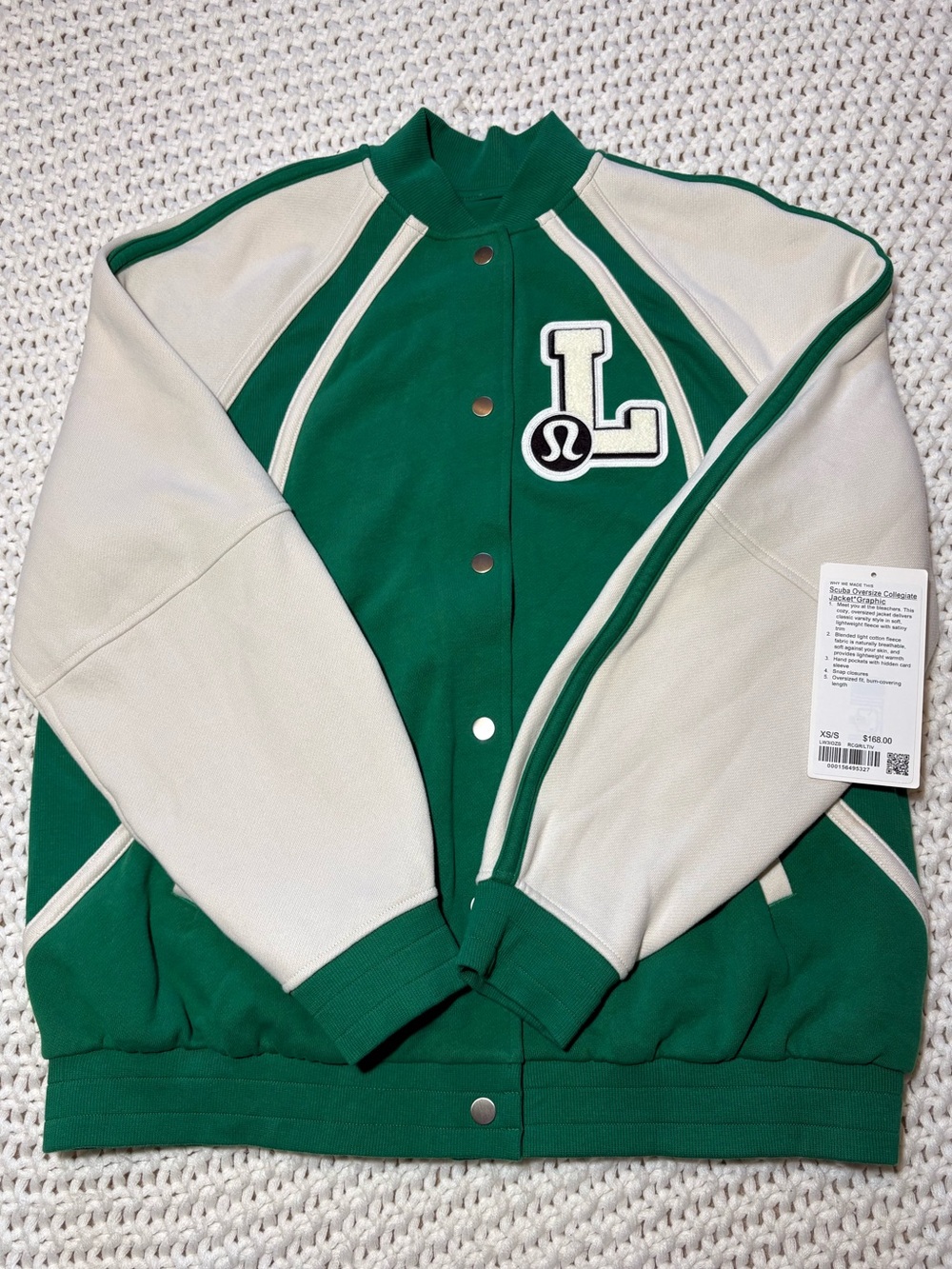 Lululemon scuba oversized collegiate jacket *graphic in raceway green size xs/s